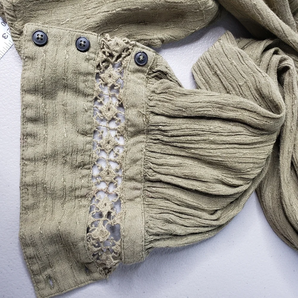 Free People The Best Buttondown Crochet Back Romantic Neutral Rayon Boho Lace ML - Picture 7 of 11